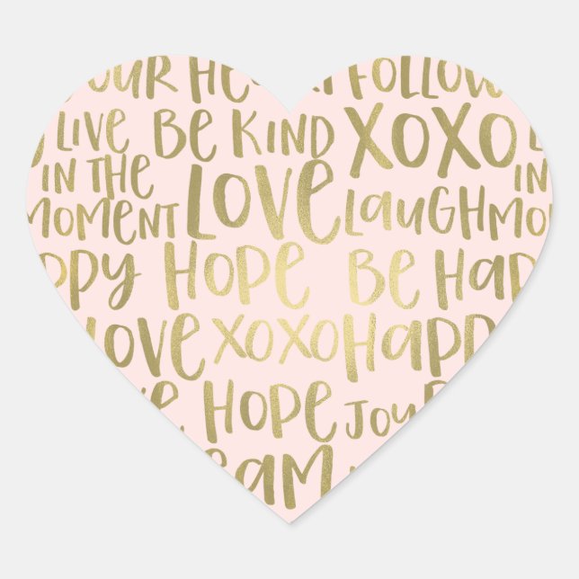 Blush Gold Inspirational Words Heart Sticker (Front)