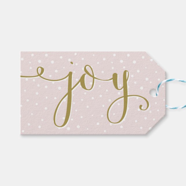 Blush & Gold Joy Script | Holiday Gift Tag (Front (Horizontal))