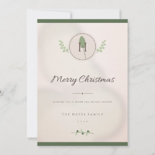 Blush Gold Laurel Monogram 1 Photo Christmas Card
