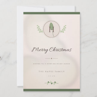 Blush Gold Laurel Monogram 1 Photo Christmas Card