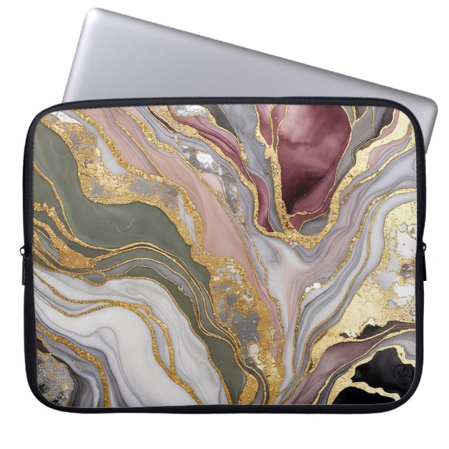 Blush Gold Marble Laptop Sleeve Luxury Case (Front)