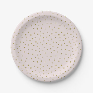 Blush & Gold Mod Polka Dots Pattern Paper Plate