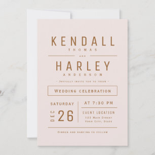 Blush Gold Modern Simple Typography Photo Wedding Invitation