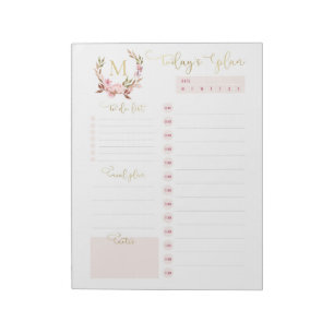 Blush & Gold Monogram Daily Planner To Do List  Notepad