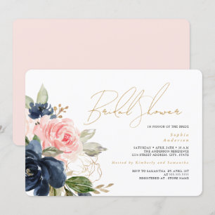 Blush Gold Navy Floral Bridal Shower Invitation