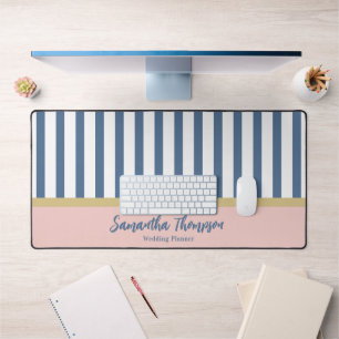 Blush Gold & Navy Striped Name and Occupation Desk Mat