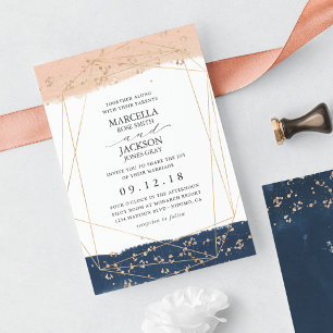 Blush, Gold & Navy Wedding Invitation