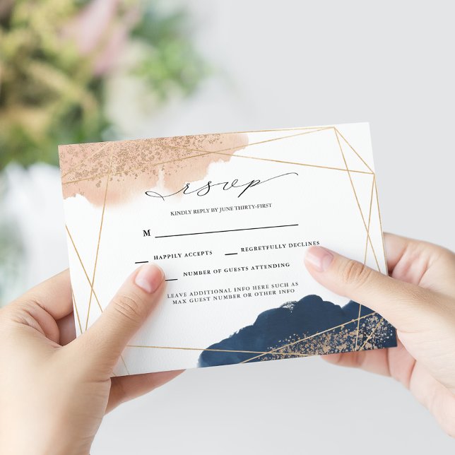 Blush, Gold & Navy Wedding RSVP Card (Creator Uploaded)