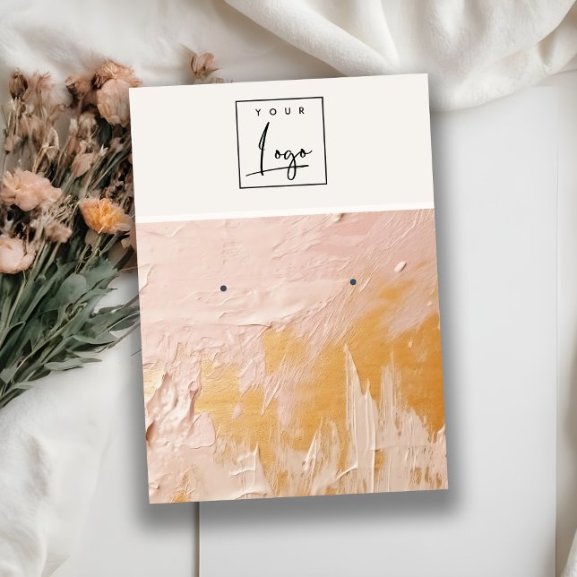 Blush Gold Oil Paint Texture Logo Earring Holder Business Card (Creator Uploaded)
