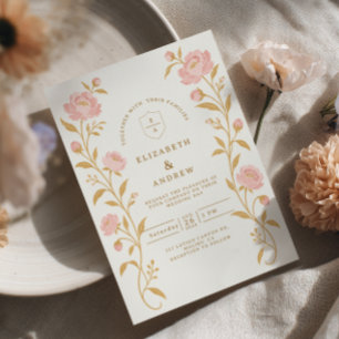 Blush Gold Peony Wedding Invitation