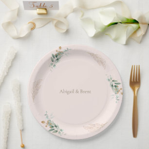 Blush & Gold Personalised Foliage Wedding Paper Plate