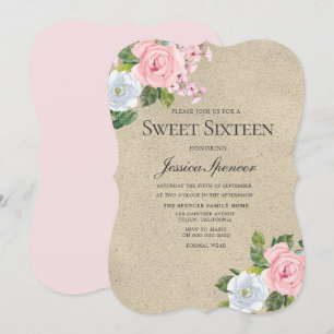 Blush & Gold Pretty Flowers Sweet 16 Invite