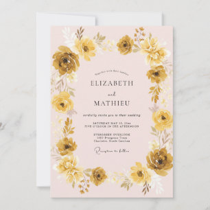 Blush Gold Ranunculus Eucalyptus Wedding Invitation