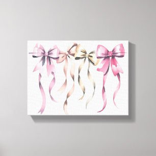 “Blush & Gold Ribbon Bows – Elegant Watercolor Wal Canvas Print