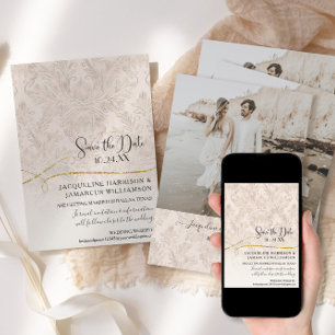 Blush Gold Scroll Damask Engaged Photograph Save The Date