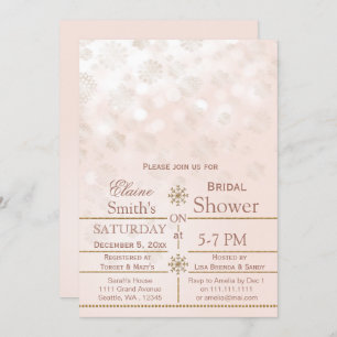 blush Gold snowflakes Winter Bridal shower Invite