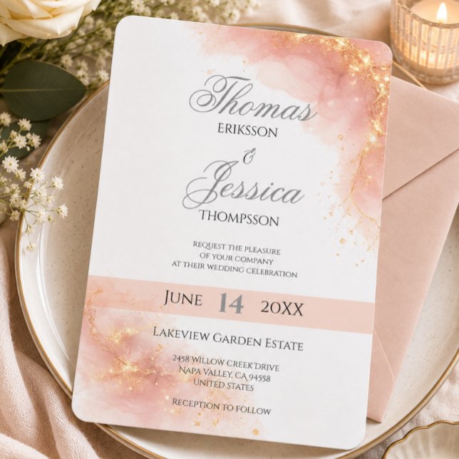 Blush Gold Sparkle Romantic Wedding Elegance Invitation (Creator Uploaded)