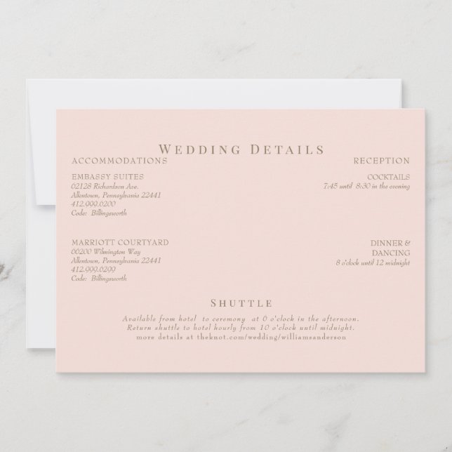 Blush & Gold Text Wedding Details Invitation (Front)