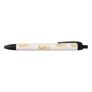 Blush Gold Tropical Pineapples Black Ink Pen