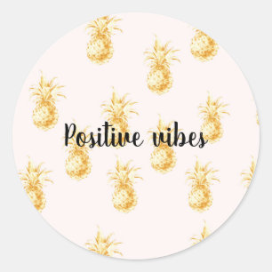Blush Gold Tropical Pineapples personalised quote Classic Round Sticker