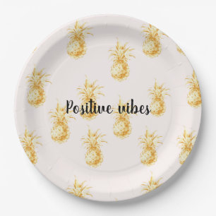 Blush Gold Tropical Pineapples personalised quote Paper Plate