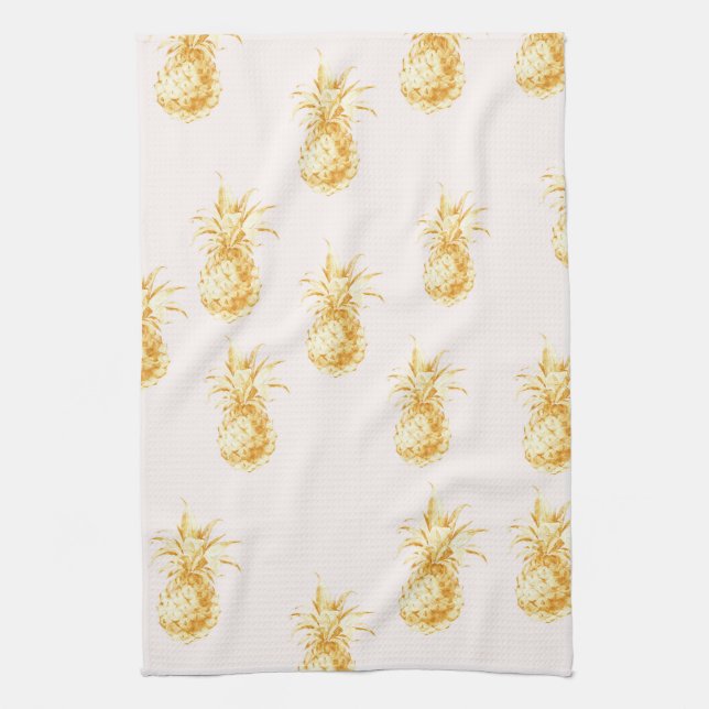 Blush Gold Tropical Pineapples Tea Towel (Vertical)