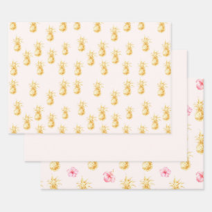 Blush Gold Tropical Pineapples Wrapping Paper Sheet