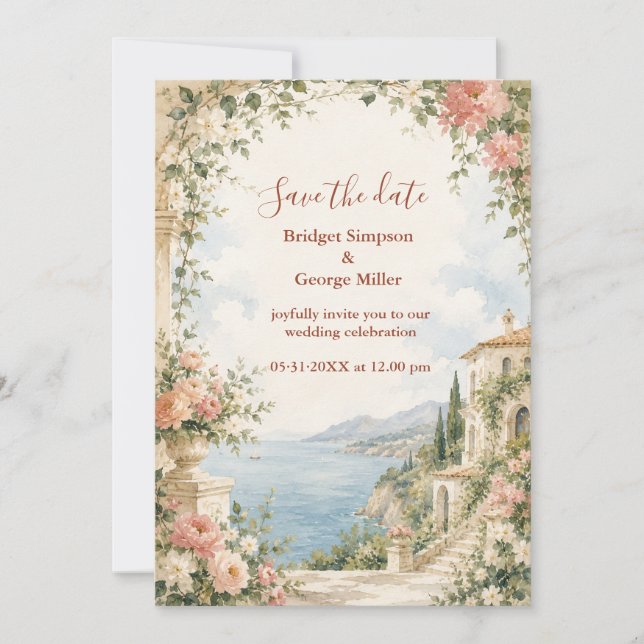 Blush Gold Tropical Wedding Getaway Luxe Invitation (Front)