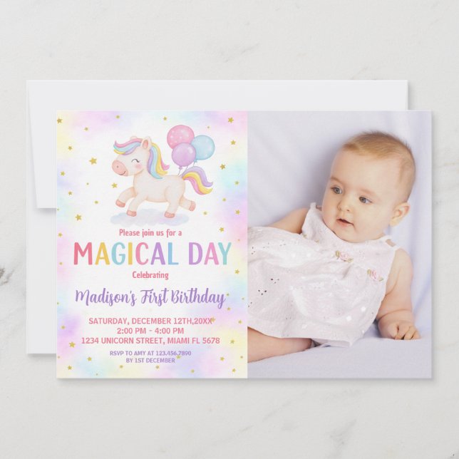 Blush Gold Unicorn Birthday Invitation (Front)