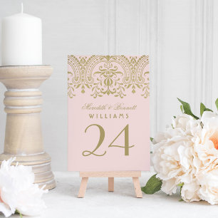 Blush Gold Vintage Glamour Wedding Table Number