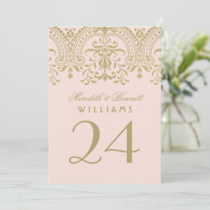 Blush Gold Vintage Glamour Wedding Table Number