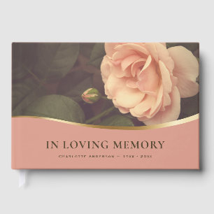 Blush Gold Vintage Rose In Loving Memory Guest Book