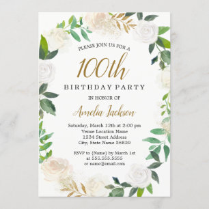 Blush Gold Watercolor Wreath 100th Birthday Invitation