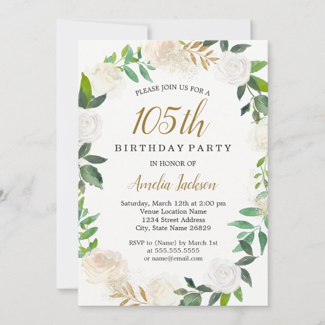 Blush Gold Watercolor Wreath 105th Birthday Invitation (Front)