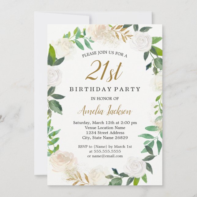 Blush Gold Watercolor Wreath 21st Birthday Invitation (Front)