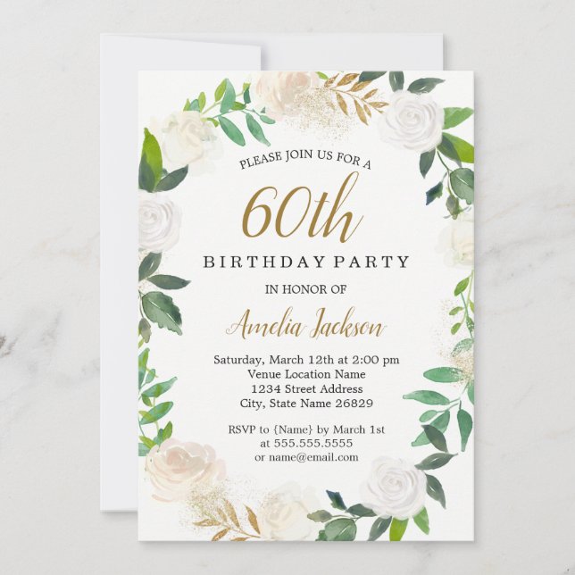 Blush Gold Watercolor Wreath 60th Birthday Invitation (Front)