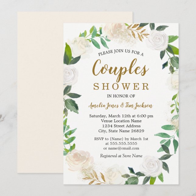 Blush Gold Watercolor Wreath Couples Shower Invitation (Front/Back)