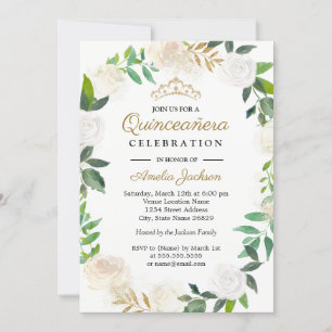 Blush Gold Watercolor Wreath Quinceanera 15th Invitation