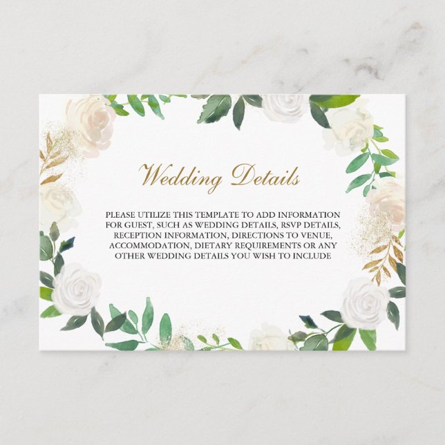 Blush Gold Watercolor Wreath Reception Details Enclosure Card (Front)
