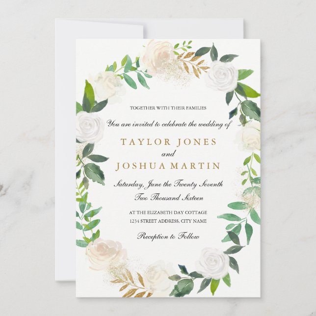 Blush Gold Watercolor Wreath Wedding Invitation (Front)