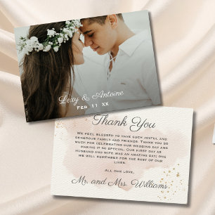 Blush Gold Wedding Photo Thank You Card