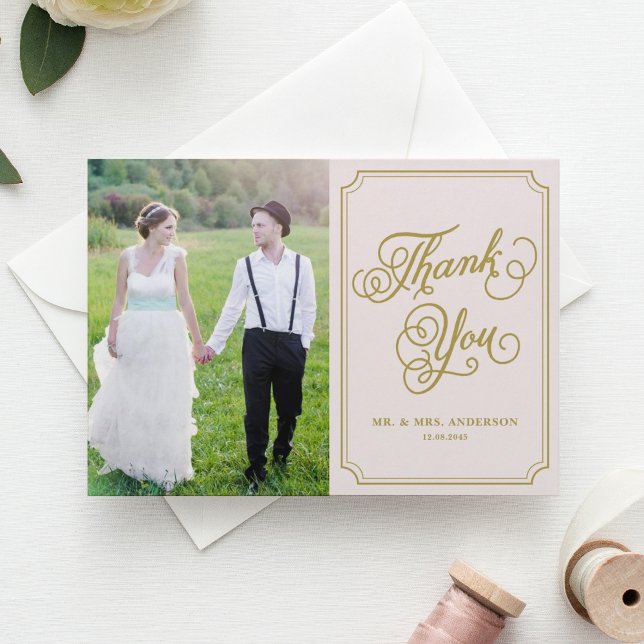 Blush & Gold Whimsical Photo Thank You Postcard (Creator Uploaded)
