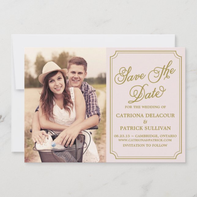 Blush & Gold Whimsical Save the Date Announcement (Front)