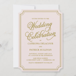 Blush & Gold Whimsical Script Wedding Invitation