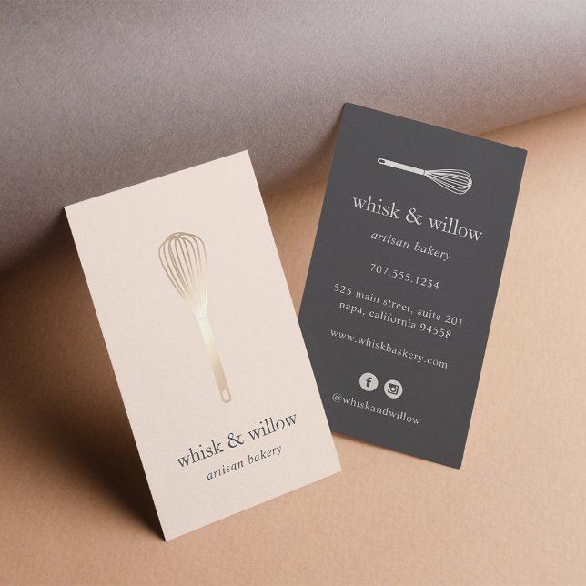 Blush & Gold Whisk | Bakery | Chef | Caterer Business Card (Creator Uploaded)