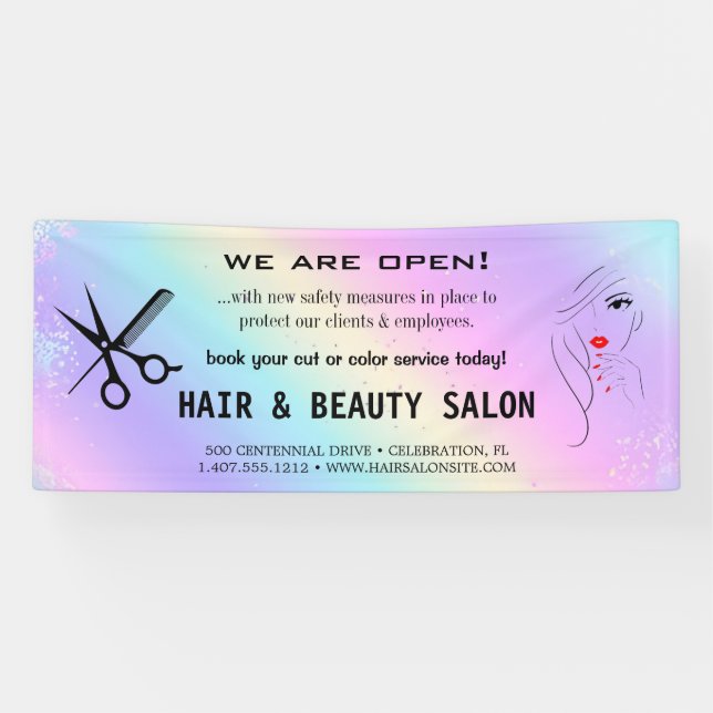 Blush & Gold Whisk Scissors Hair Salon Reopening  Banner (Horizontal)
