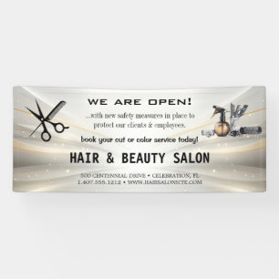 Blush & Gold Whisk Scissors Hair Salon Reopening  Banner