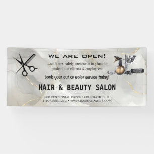 Blush & Gold Whisk Scissors Hair Salon Reopening  Banner