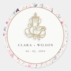 Blush Gold Wildflower Ganesh Indian Wedding Classic Round Sticker
