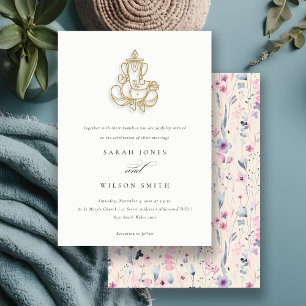 Blush Gold Wildflower Ganesh Indian Wedding Invitation